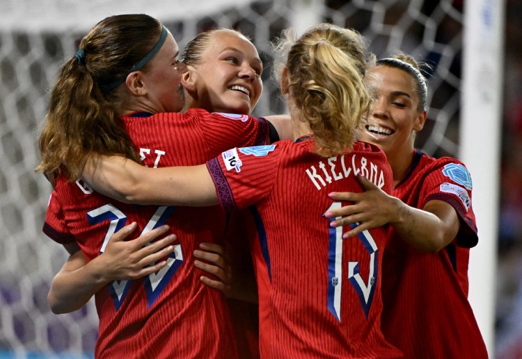 Frida Maanum rejoices after netting Norway’s third goal in their UEFA Women’s Euro 2025 clash against Iceland